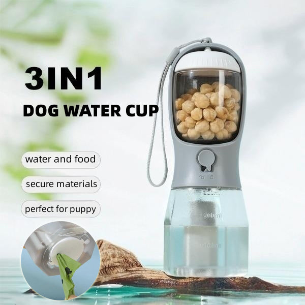 Portable Three-In-One Dog Water Cup with Food Compartment and Waste Bag Dispenser - Multi-Functional Pet Supplies