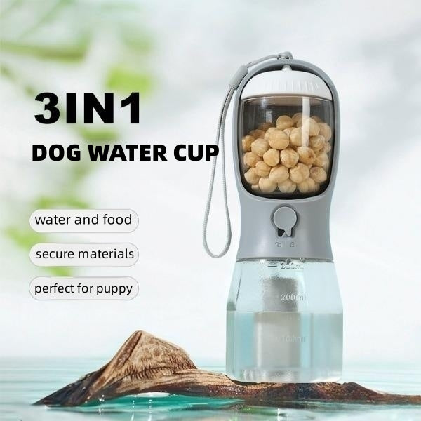 Portable Three-In-One Dog Water Cup with Food Compartment and Waste Bag Dispenser - Multi-Functional Pet Supplies