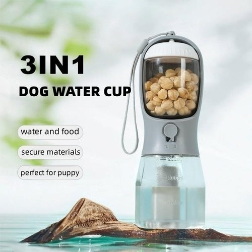 Portable Three-In-One Dog Water Cup with Food Compartment and Waste Bag Dispenser - Multi-Functional Pet Supplies